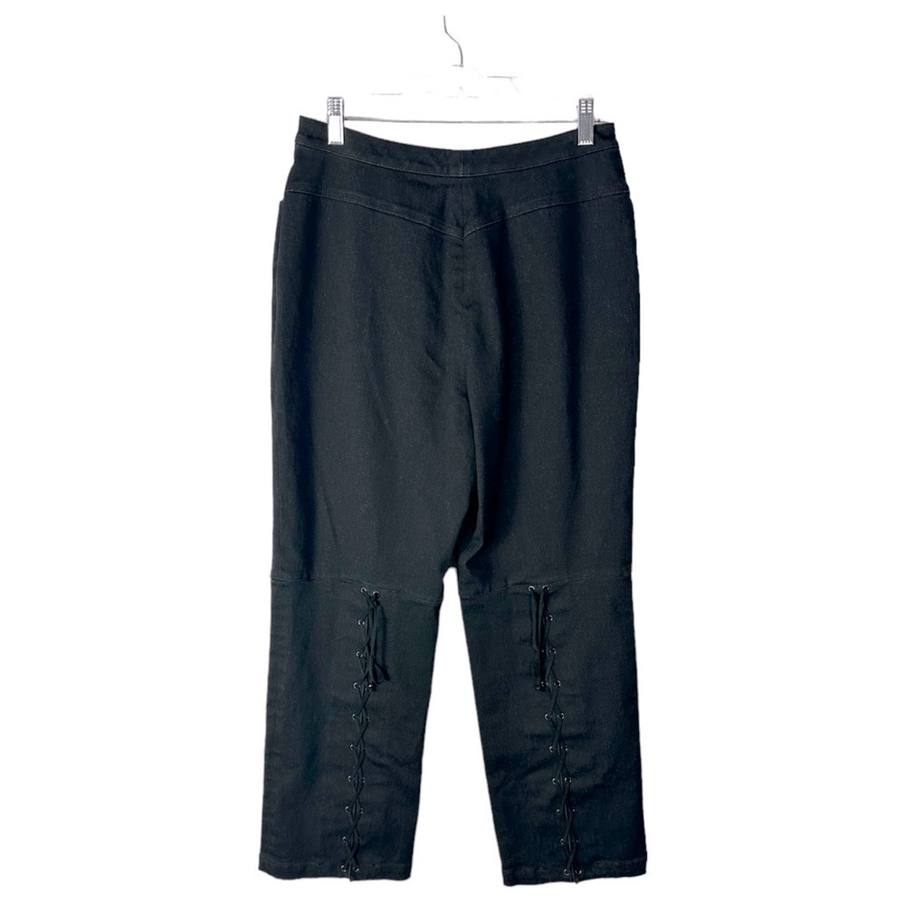 St. John Sport Pants Charcoal Denim Trouser High Rise Lace Up Wide Legs Size 10